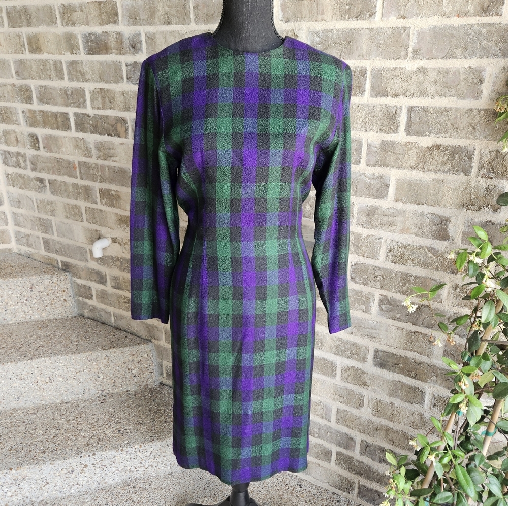 Vintage Bichon Green And Purple Plaid Dress Size 6‎ USA